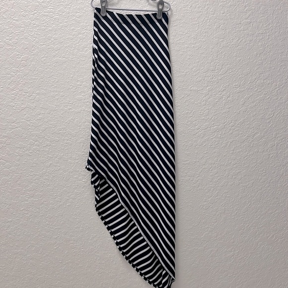 Navy & White Size Small Stretchy High Waist Maxi High-Low Long Skirt Side Slit - Picture 1 of 4